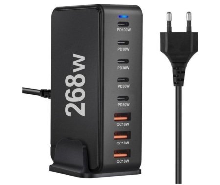 268W 8-Port USB C Adapter Mehrfach Ladegerät mit USB-C und USB-A SchnellLadegerät PD Netzteil